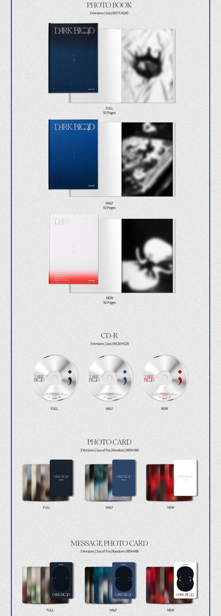 ENHYPEN - [DARK BLOOD] Mini 4th Album 3 Version SET + THREE KTOWN4U POLAROID POB (LIMITED)