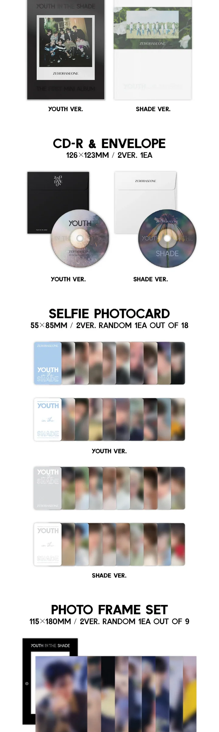 ZEROBASEONE - [YOUTH IN THE SHADE] 1st Mini Album 2 Version SET